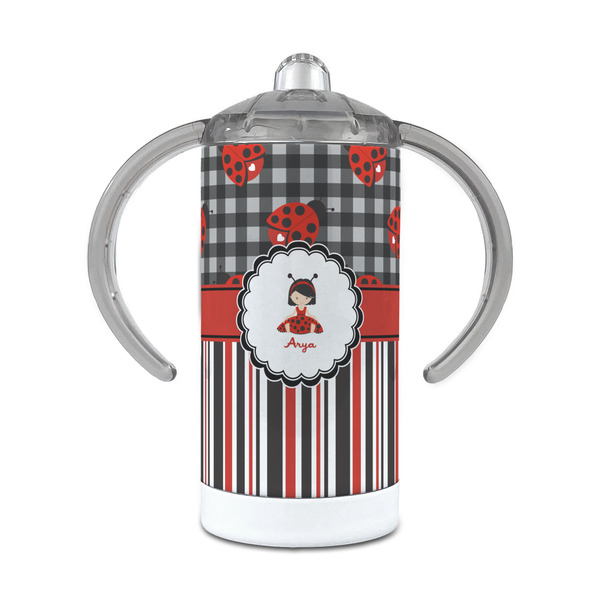 Custom Ladybugs & Stripes 12 oz Stainless Steel Sippy Cup (Personalized)