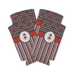 Ladybugs & Stripes Can Cooler (tall 12 oz) - Set of 4 (Personalized)