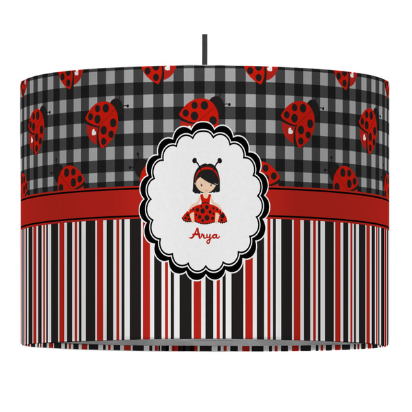 Custom Ladybugs & Stripes 16" Drum Pendant Lamp - Fabric (Personalized)