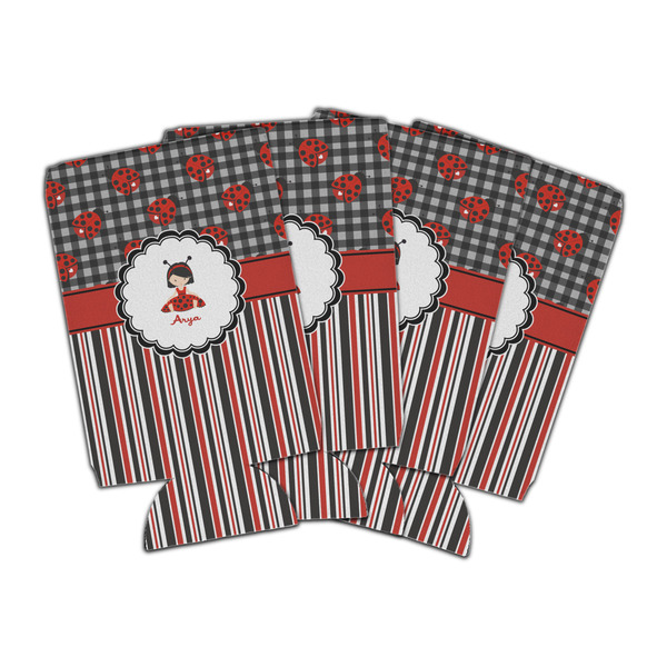 Custom Ladybugs & Stripes Can Cooler (16 oz) - Set of 4 (Personalized)