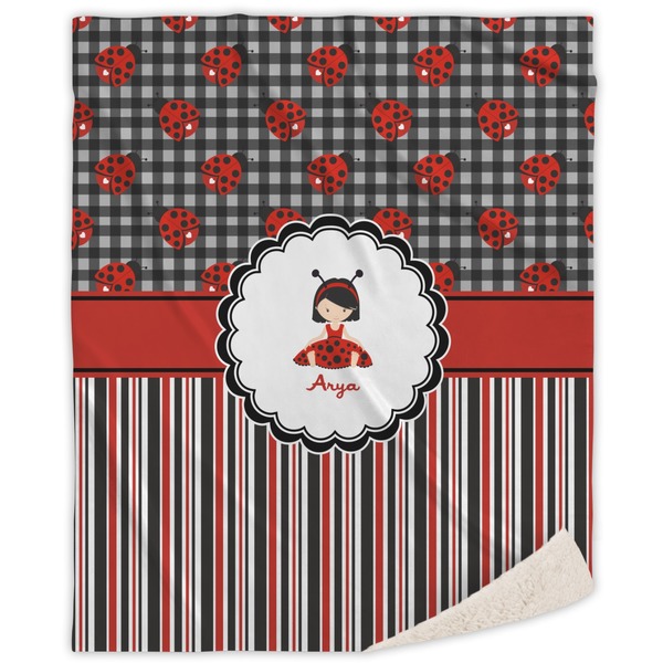 Custom Ladybugs & Stripes Sherpa Throw Blanket (Personalized)