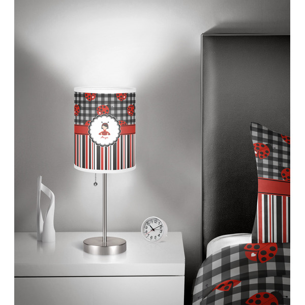 Ladybugs & Stripes 7 inch drum lamp shade - in room