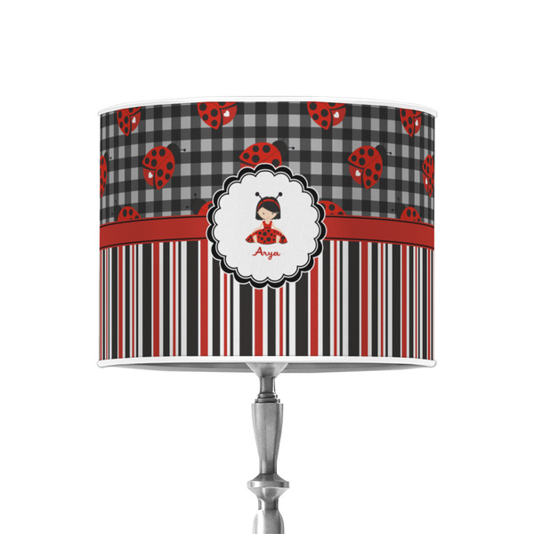 Ladybugs & Stripes 8" Drum Lampshade - ON STAND (Poly Film)
