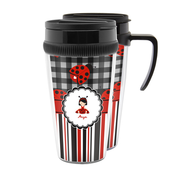 Custom Ladybugs & Stripes Acrylic Travel Mug (Personalized)