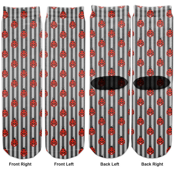 Ladybugs & Stripes Adult Crew Socks - Double Pair - Front and Back - Apvl