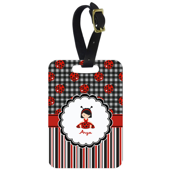 Custom Ladybugs & Stripes Metal Luggage Tag w/ Name or Text