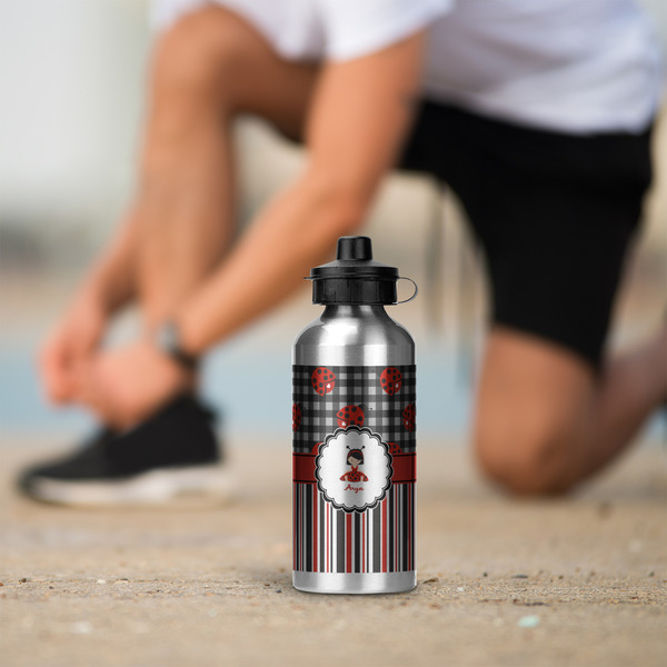Ladybugs & Stripes Aluminum Water Bottle - Silver LIFESTYLE