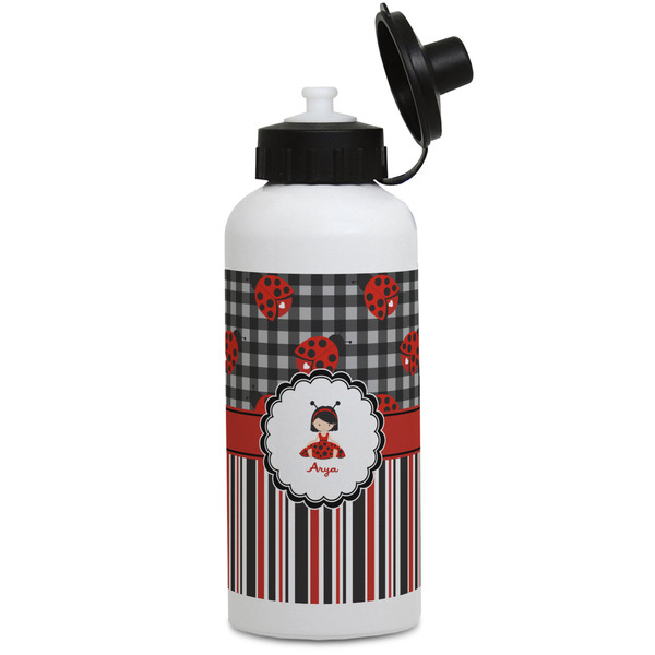 Custom Ladybugs & Stripes Water Bottles - Aluminum - 20 oz - White (Personalized)