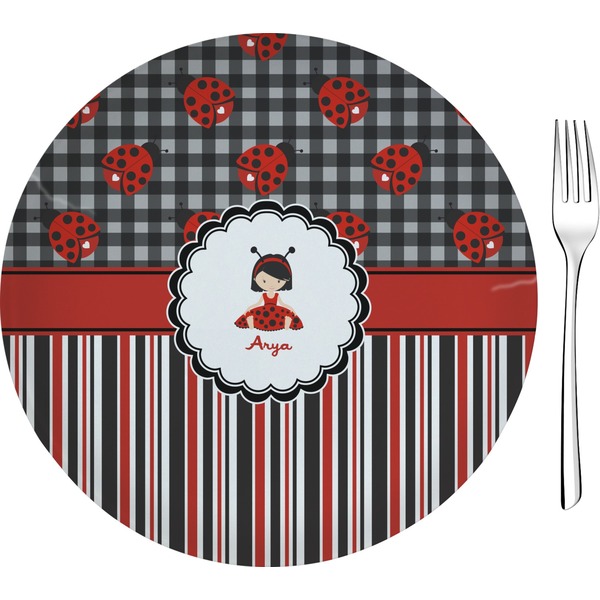 Custom Ladybugs & Stripes 8" Glass Appetizer / Dessert Plates - Single or Set (Personalized)
