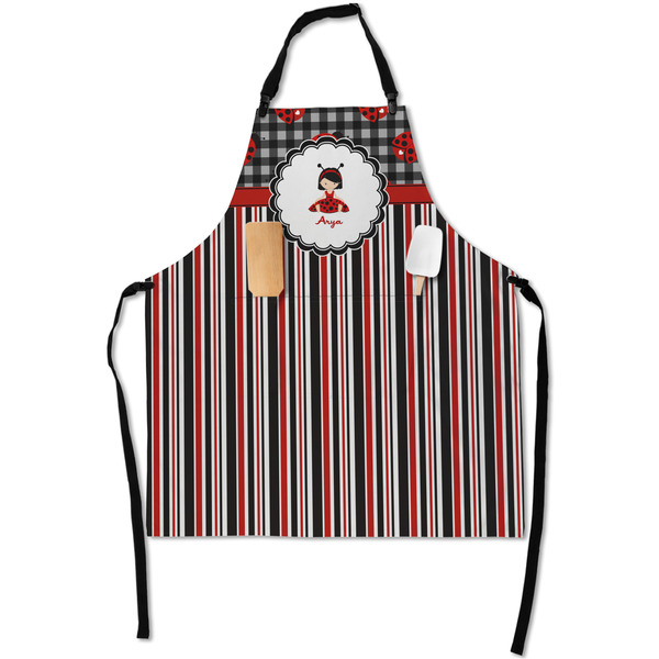 Custom Ladybugs & Stripes Apron With Pockets w/ Name or Text