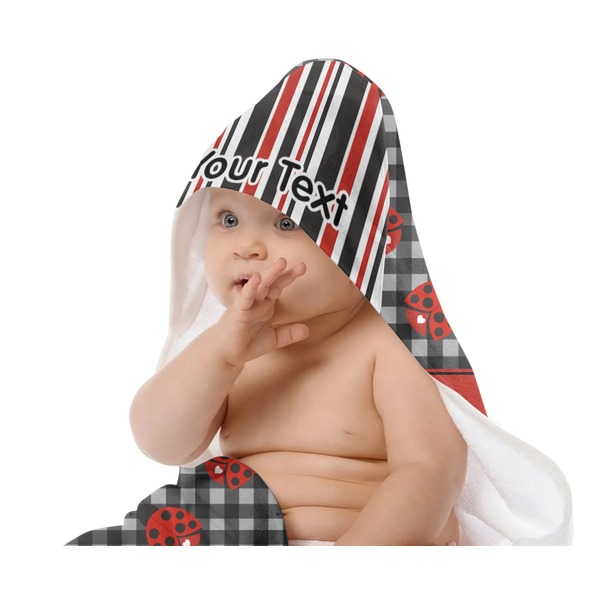 Ladybugs & Stripes Baby Hooded Towel on Child
