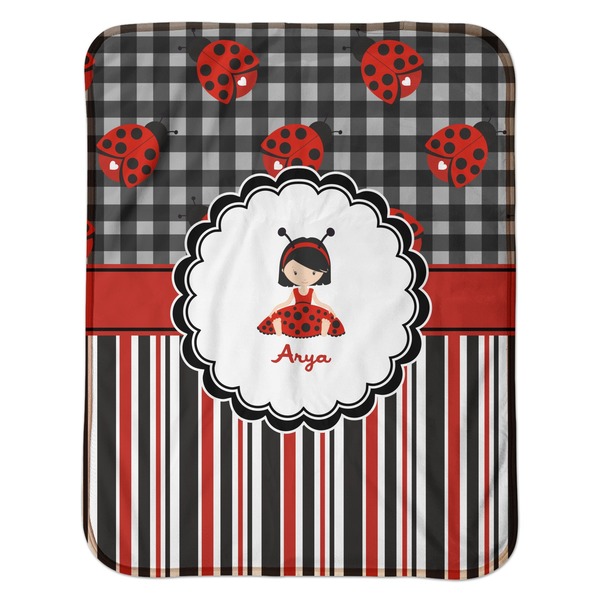Ladybugs & Stripes Baby Sherpa Blanket - Flat