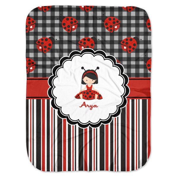 Custom Ladybugs & Stripes Baby Swaddling Blanket (Personalized)