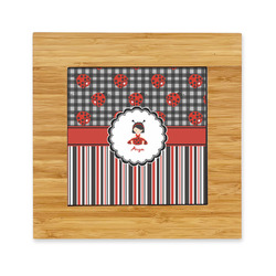 Ladybugs & Stripes Bamboo Trivet with Ceramic Tile Insert (Personalized)