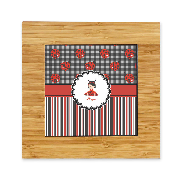 Custom Ladybugs & Stripes Bamboo Trivet with Ceramic Tile Insert (Personalized)