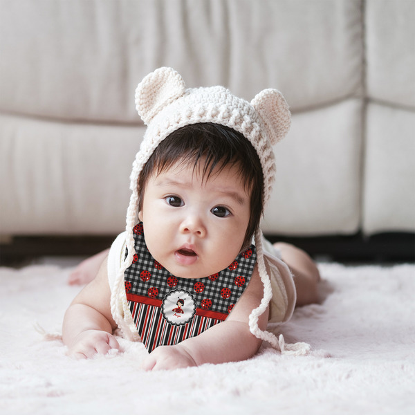 Ladybugs & Stripes Bandana Bib - (Lifestyle 2 girl)