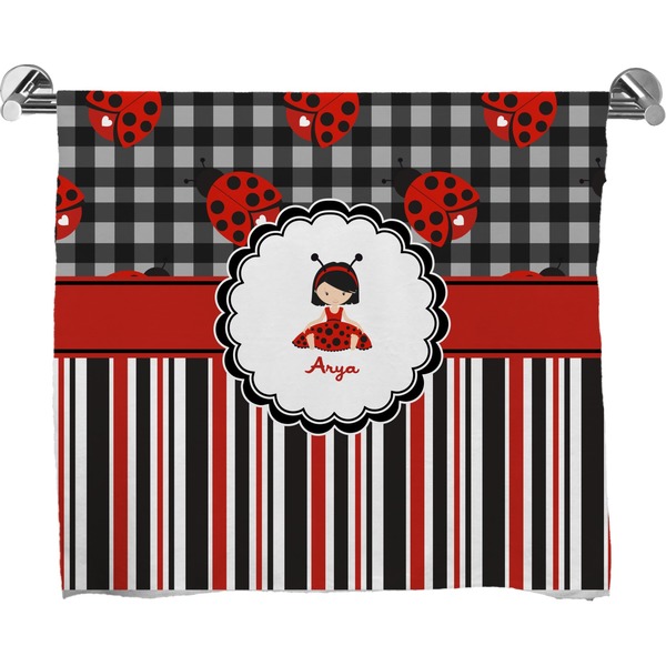 Custom Ladybugs & Stripes Bath Towel (Personalized)