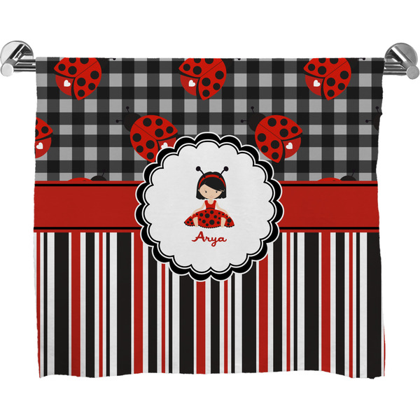 Custom Ladybugs & Stripes Bath Towel (Personalized)