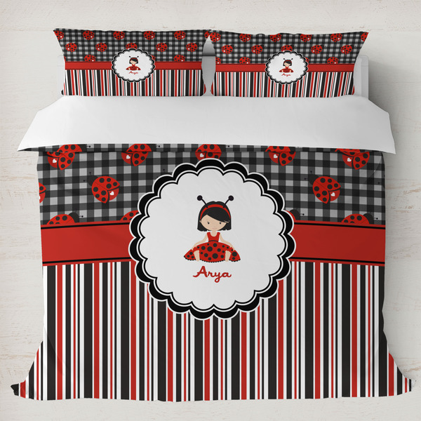 Custom Ladybugs & Stripes Duvet Cover Set - King (Personalized)