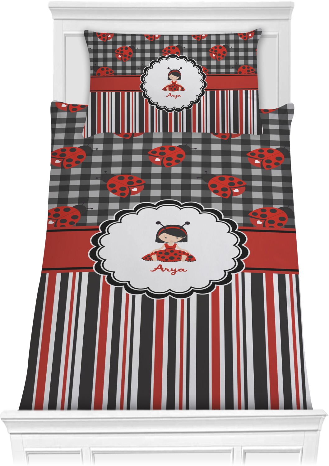 Ladybugs & Stripes Comforter Set Twin XL (Personalized) YouCustomizeIt