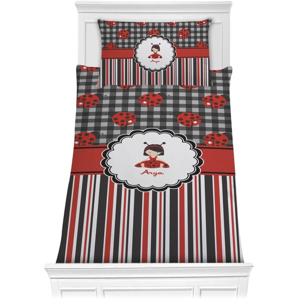 Custom Ladybugs & Stripes Comforter Set - Twin (Personalized)