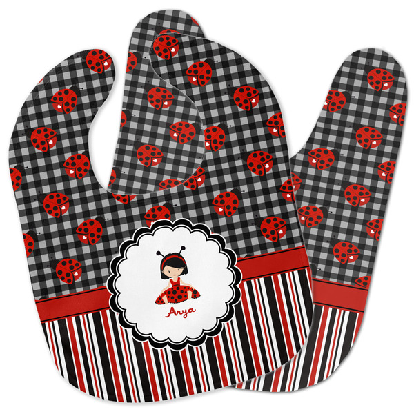 Custom Ladybugs & Stripes Baby Bib w/ Name or Text