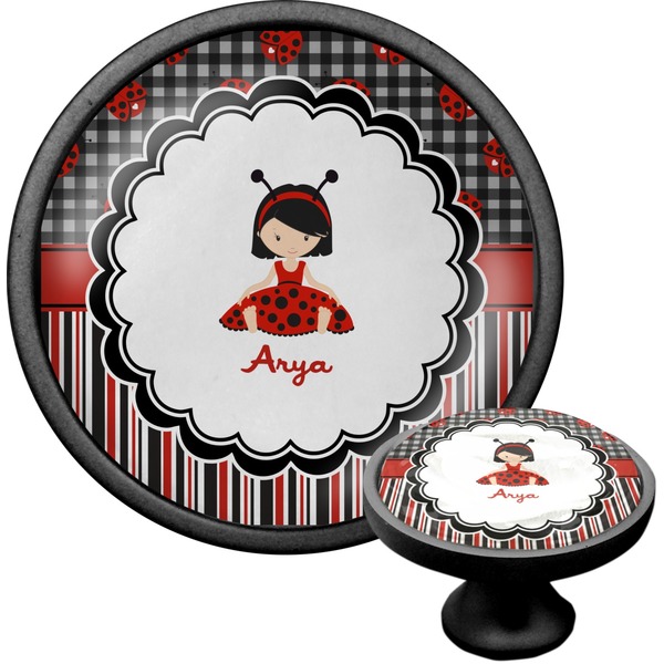 Custom Ladybugs & Stripes Cabinet Knob (Black) (Personalized)