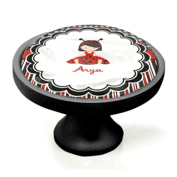 Ladybugs & Stripes Black Custom Cabinet Knob (Side)