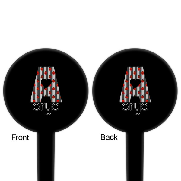 Ladybugs & Stripes Black Plastic 4" Food Pick - Round - Double Sided - Front & Back