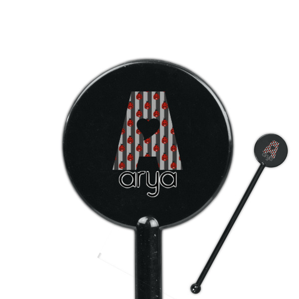 Custom Ladybugs & Stripes 5.5" Round Plastic Stir Sticks - Black - Single Sided (Personalized)