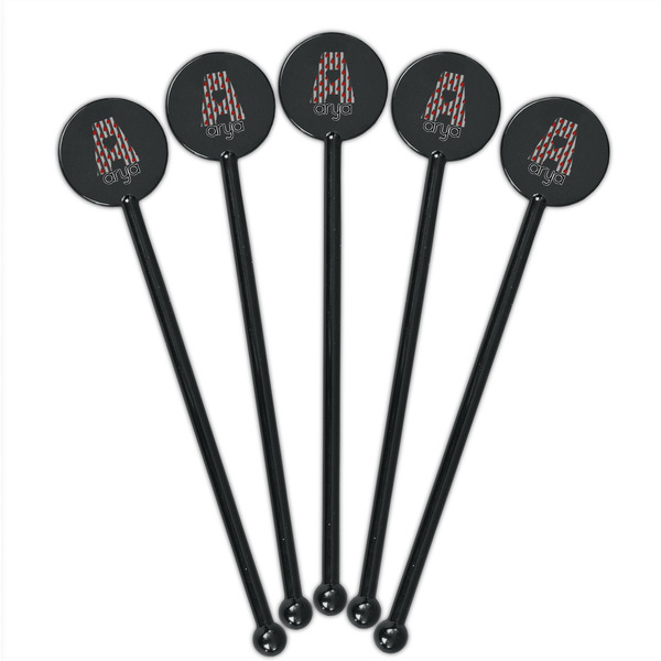 Ladybugs & Stripes Black Plastic 5.5" Stir Stick - Round - Fan View