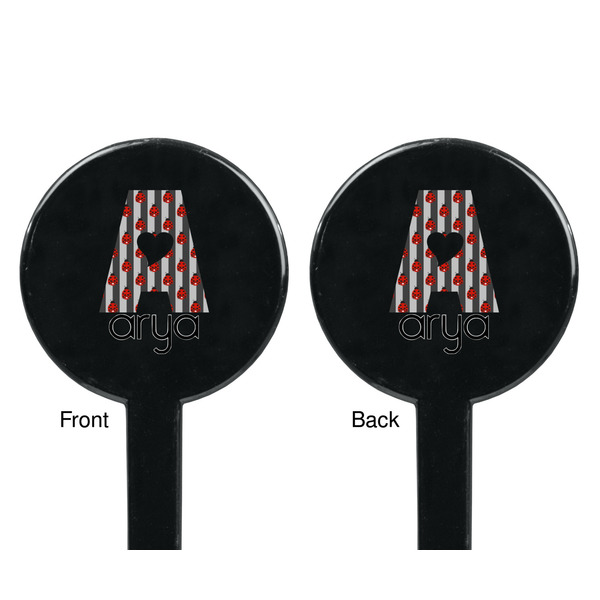 Ladybugs & Stripes Black Plastic 7" Stir Stick - Double Sided - Round - Front & Back
