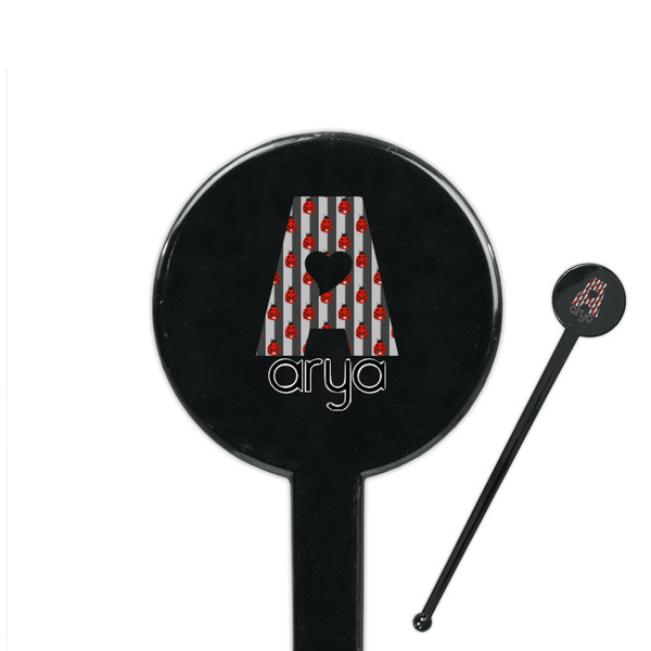 Custom Ladybugs & Stripes 7" Round Plastic Stir Sticks - Black - Single Sided (Personalized)