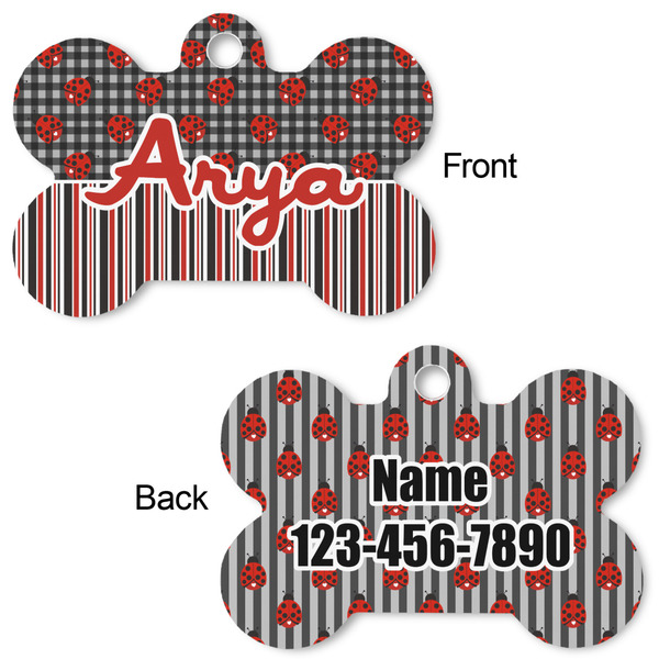 Ladybugs & Stripes Bone Shaped Dog ID Tag - Large - Approval