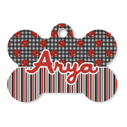 Ladybugs & Stripes Bone Shaped Dog ID Tag (Personalized)