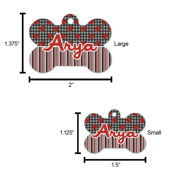 Ladybugs & Stripes Bone Shaped Dog ID Tag - Large - Scale