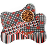 Ladybugs & Stripes Bone Shaped Dog Food Mat (Personalized)