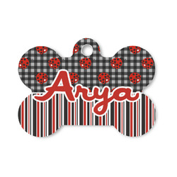 Ladybugs & Stripes Bone Shaped Dog ID Tag - Small (Personalized)