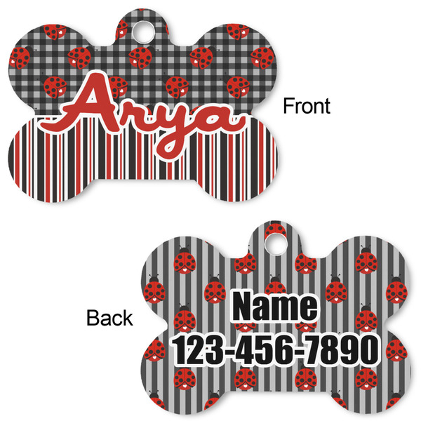 Ladybugs & Stripes Bone Shaped Dog Tag - Front & Back