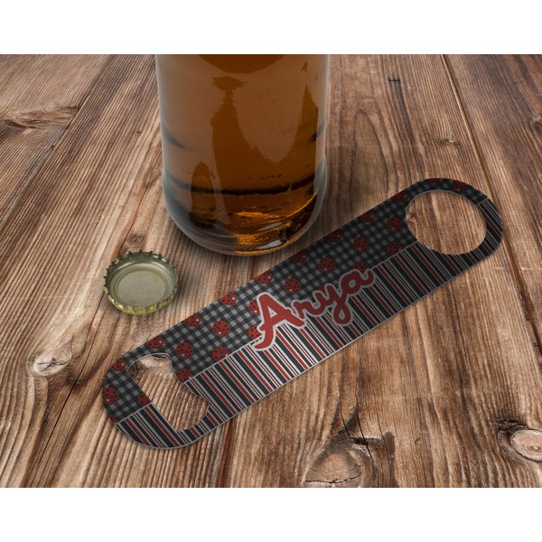 Ladybugs & Stripes Bottle Opener - In Use