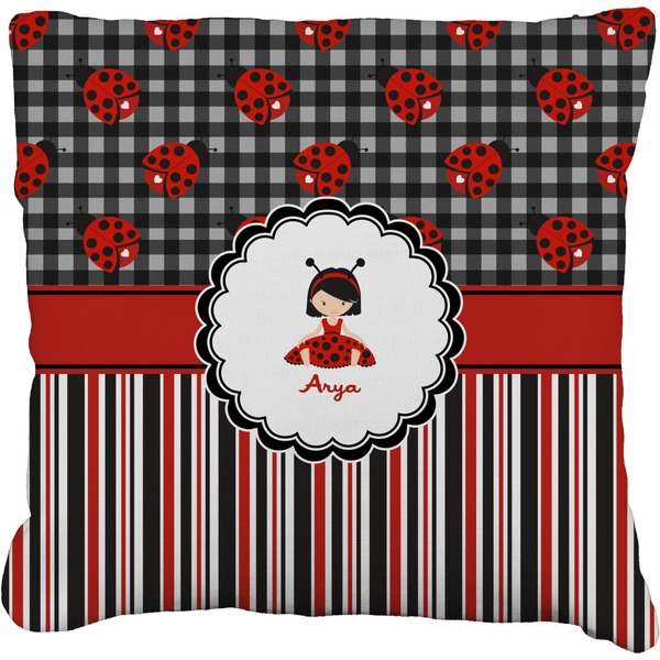 Custom Ladybugs & Stripes Faux-Linen Throw Pillow 16" (Personalized)