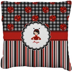 Ladybugs & Stripes Faux-Linen Throw Pillow 18" (Personalized)
