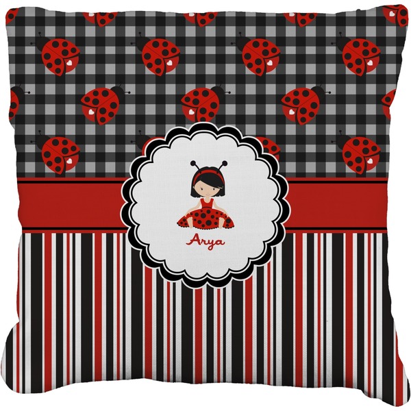 Custom Ladybugs & Stripes Faux-Linen Throw Pillow 18" (Personalized)