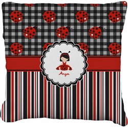 Ladybugs & Stripes Faux-Linen Throw Pillow 20" (Personalized)