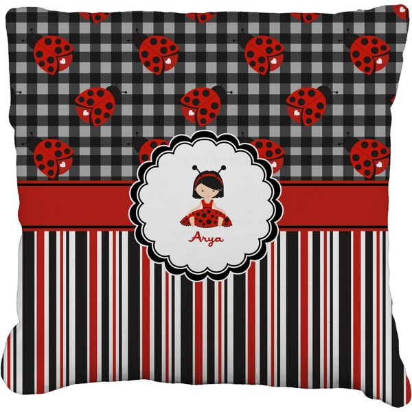Custom Ladybugs & Stripes Faux-Linen Throw Pillow 20" (Personalized)