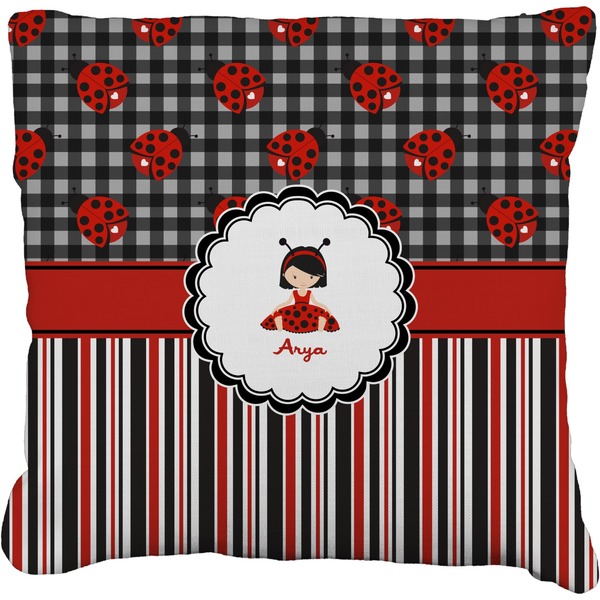 Custom Ladybugs & Stripes Faux-Linen Throw Pillow 26" (Personalized)