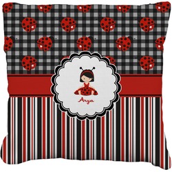 Ladybugs & Stripes Faux-Linen Throw Pillow (Personalized)
