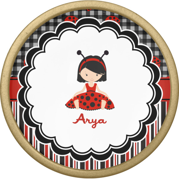 Ladybugs & Stripes Cabinet Knob - Gold - Front