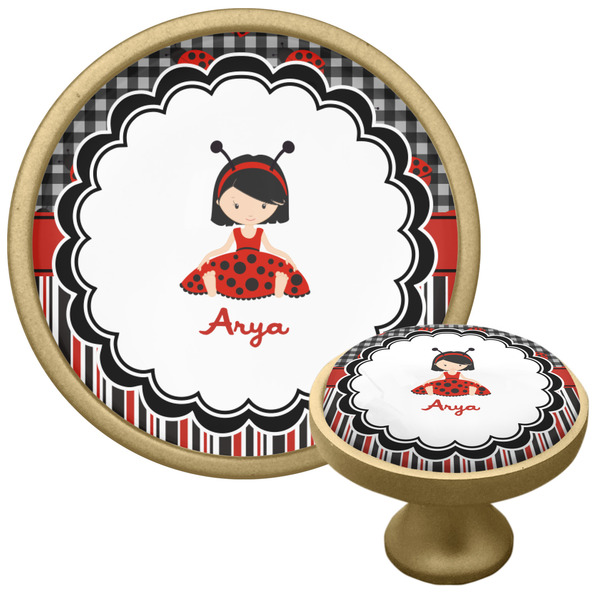Custom Ladybugs & Stripes Cabinet Knob - Gold (Personalized)
