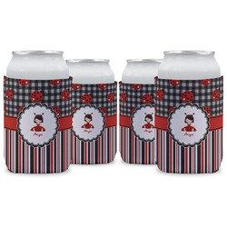 Ladybugs & Stripes Can Cooler (12 oz) - Set of 4 w/ Name or Text